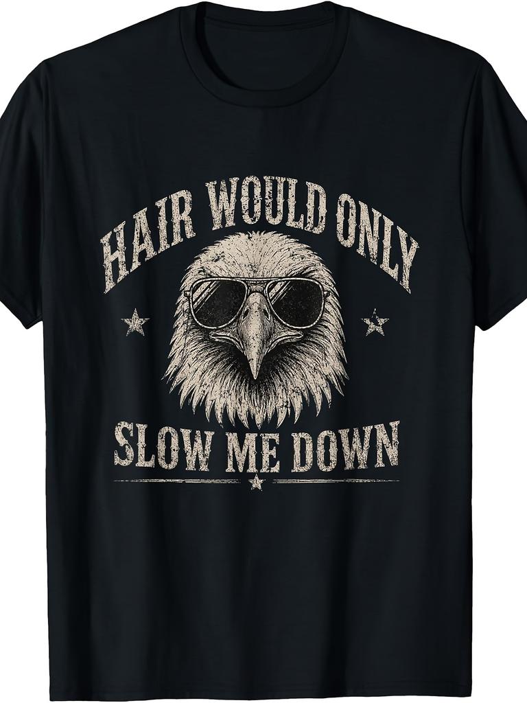 Funny Vintage Eagle Graphic, Men's T-Shirt, Hair Would Solely Slow Me Bald Humor Design, Summer Casual Wear