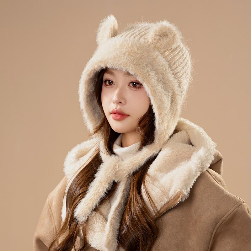Women S Winter Warm Knitted Hat Cute Ear Flap Cycling Windproof Beanie