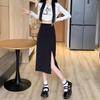 2024 Spring Trendy Black High Waist Bodycon A-line Midi Skirt for Women