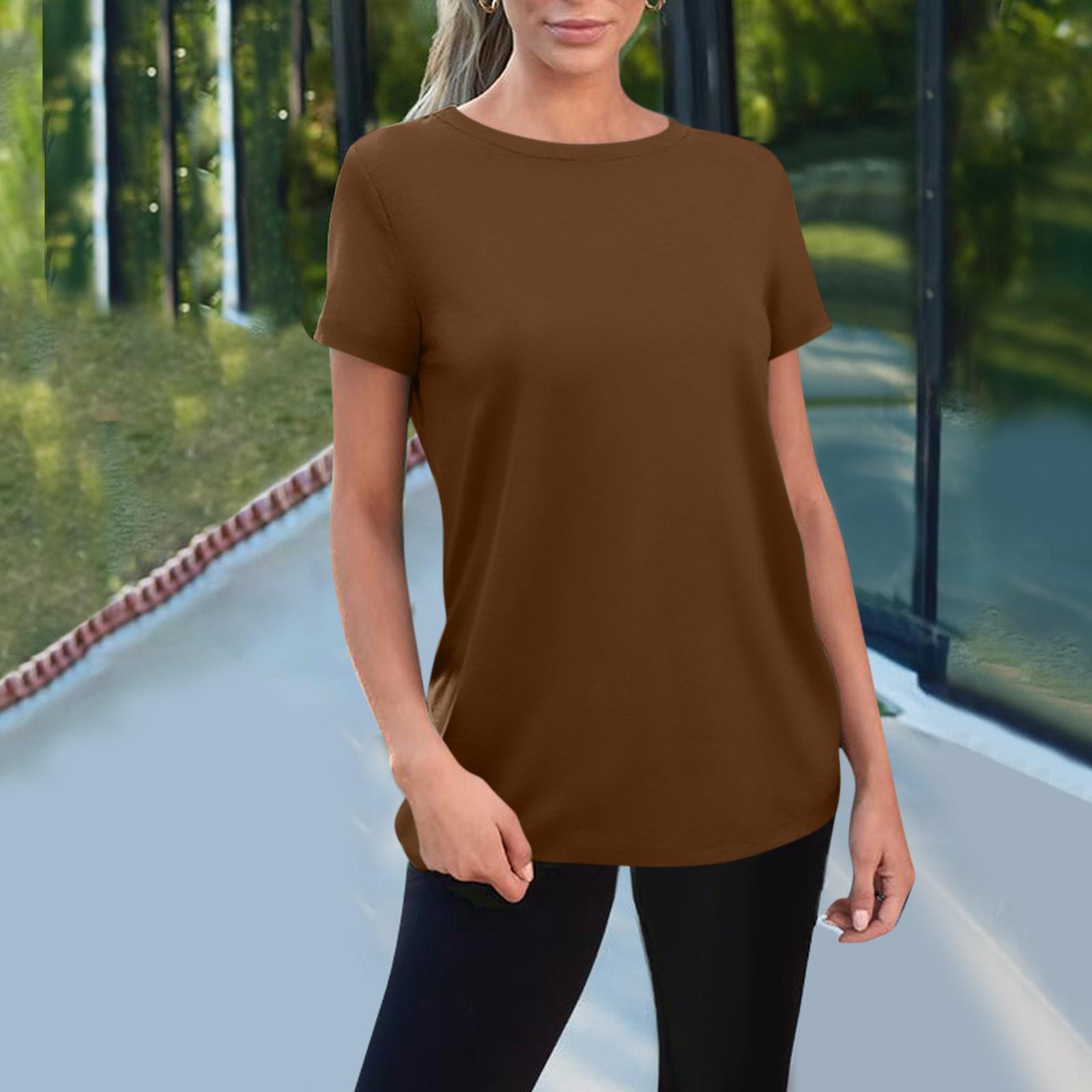

Жіночі футболки Базові футболки з коротким рукавом Круглий виріз Модні топи Вільного крою Легкі Повсякденні Літні топи XXL коричневий