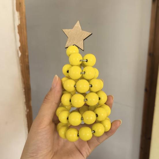Nordic Wooden Spiral Christmas Tree Ornament Rustic Beaded Boho Christmas Tree Figurine for Home Office Farmhouse Centerpiece