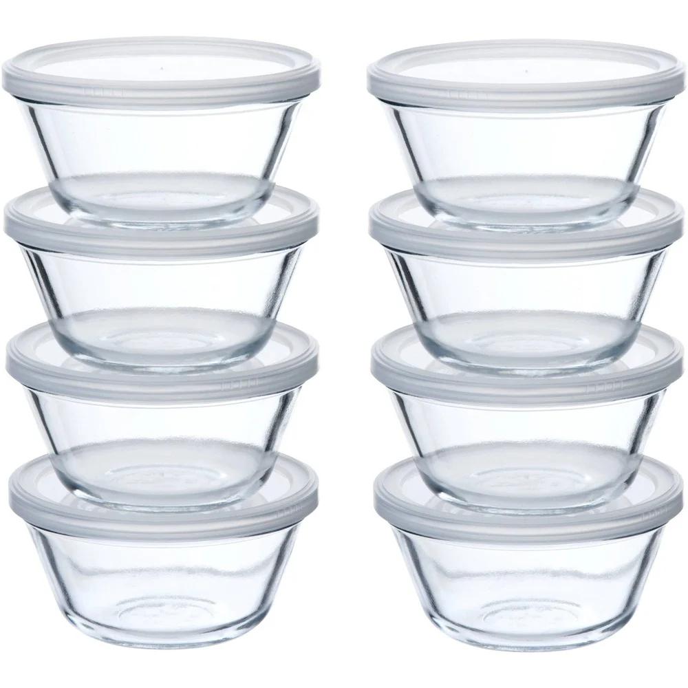 8 Piece Custard Cup Set with Lids Clear Glass Storage Containers BPA Free Dishwasher Safe Oven Freezer Microwave Safe Durable