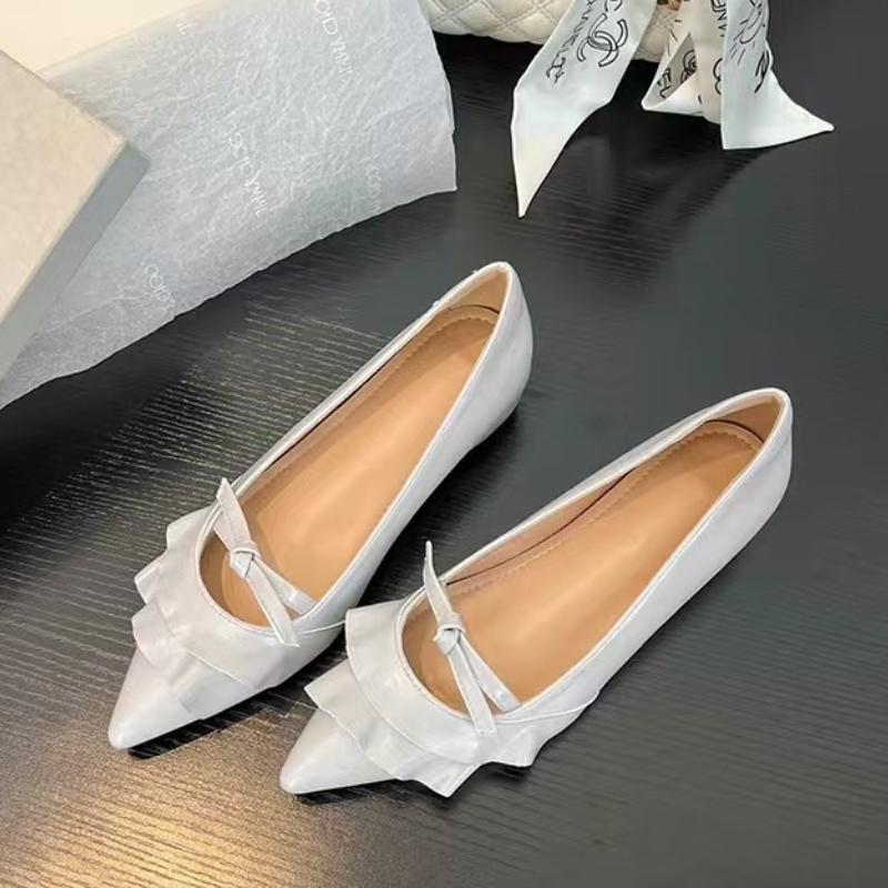 Bow Pointed Toe Women Flats Shoes Summer Shallow Cozy Shoes Dress Elegant Woman Sandals 2025 Trend Brand Female Zapatos