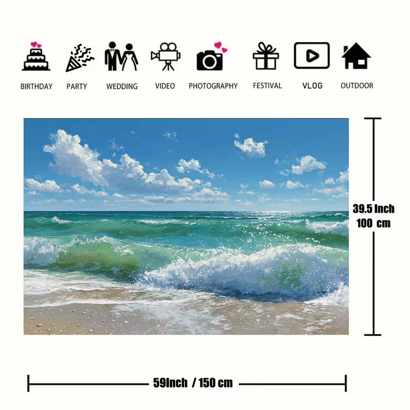 2D Tropical Beach Backdrop Summer Ocean Wave Party Photo Background