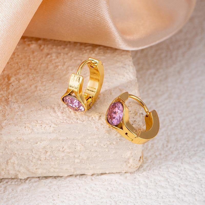 Elegante Wassertropfen Lila Zirkon Rhombus Titanstahl Ohrringe - Damen Hochwertige Nicht-verblassende Herzstecker