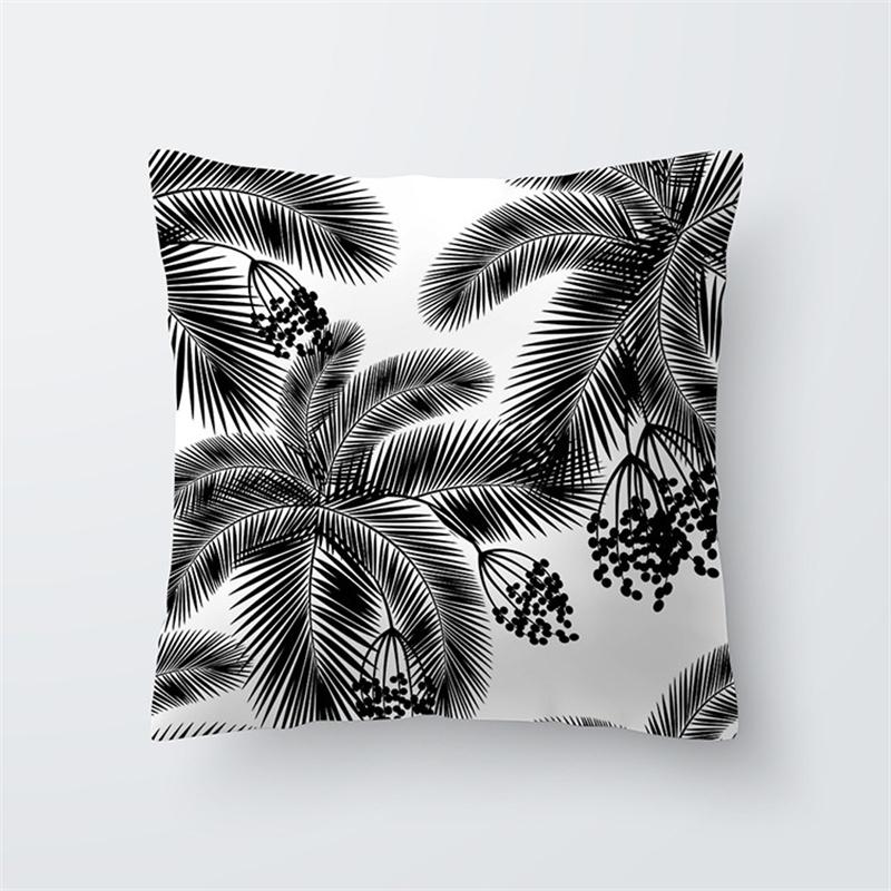 Black and White Tropical Plant Leaf Print Pattern Cushion Cover Home Living Room Sofa Decorative Pillow Pillow Cover 45x45cm