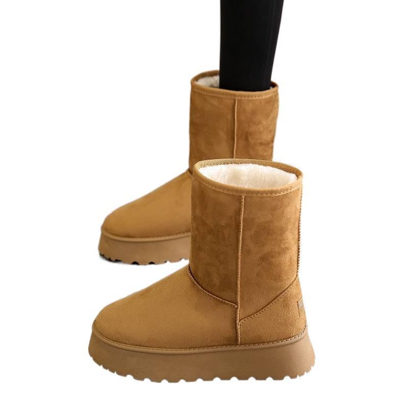 Thick-soled snow boots winter velvet thickened large cotton shoes medium tube casual soft-soled short boots
