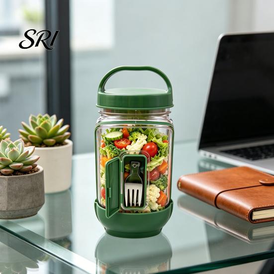 Leak-proof Salad Container Jar Side Open Leakproof Meal Prep Box Layered with Dressing Compartment Reusable Food-Safe Bowl for Travel Office