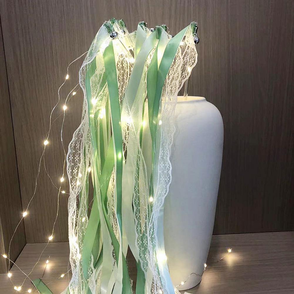 Ribbon Fairy Wand Light-up Wedding Wand Glow Lace And Ribbon Stick with Bell for Wedding Birthday Party New Year Celebration