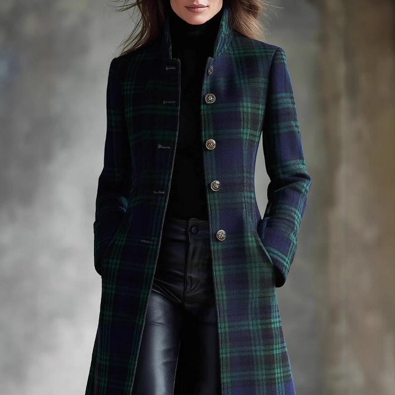 Womens Oversized Longline Cardigan With Digital Print Plaid Single-Breasted Wool Blend Fall Streetwear Style