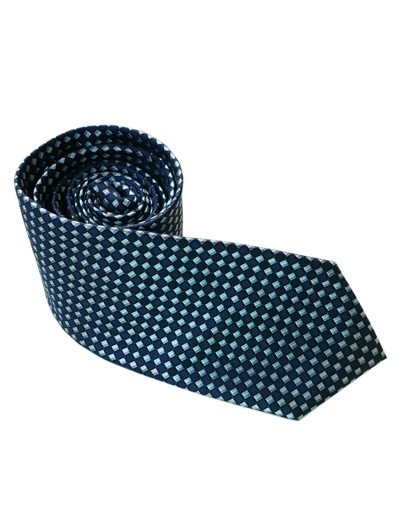 [Towergem] Extra Long Men s Premium Tie, 100% Silk, Dark Blue Plaid Tie