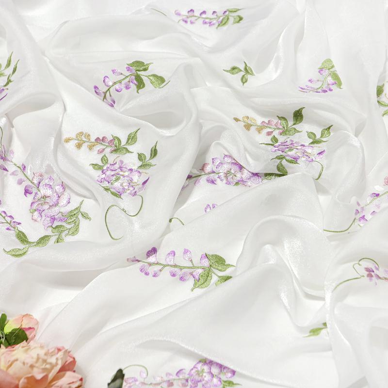 

Wisteria Embroidery Fabric DIY Hanfu Ancient Style Cheongsam Fabric Summer Skirt Children Clothing Baby Clothes Designer Fabric 50x150cm