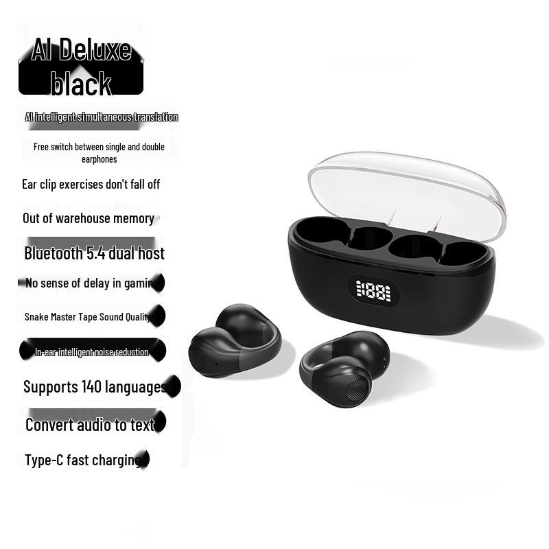 BH18 Low Power AI Dual Ear Clip Ear-Hook Bluetooth 5.3 Earphones with Digital Display