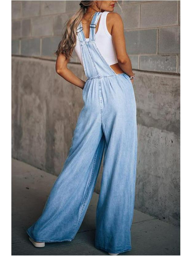 Ärmelloser Damen-Latzhose aus lockerem Denim mit Seitentaschen - Sommerkollektion