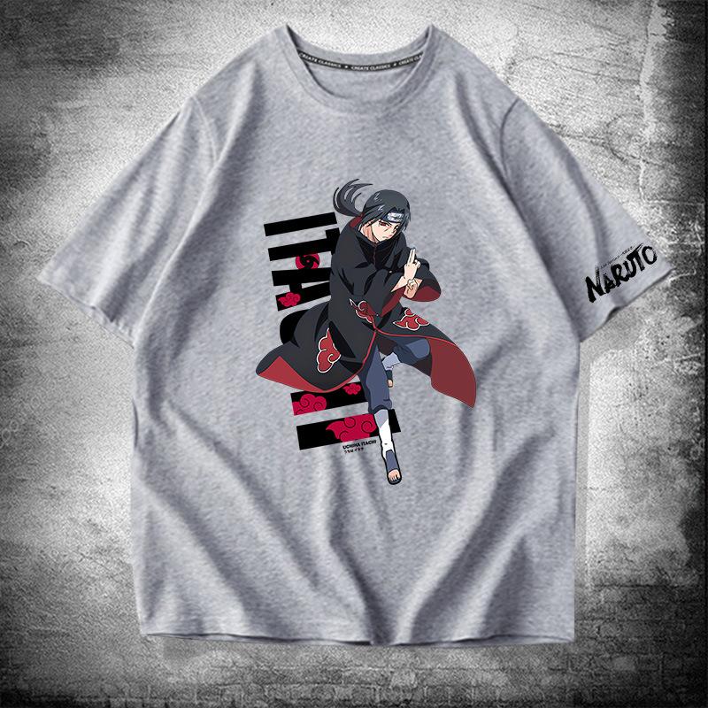 Naruto surrounding ferret god anime print cotton short-sleeved T-shirt men's summer loose shoulder half-sleeved top