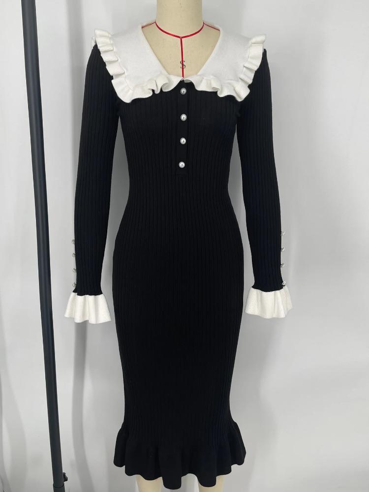 Hohe Taille Rüschen Maxi Kleider Für Frauen Gestrickte Schlanke Lange Kleid frauen Vintage Kleid Frau Retro Elegante