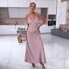 2024 French Lazy Style Solid Color Slim Fit Long Sling Dress for Women