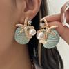 Ocean Exaggerated Shell Starfish Pearl Stud Earrings For Women Blue Textured Seashell Earring Girls Beach Party Vacation Jewelry