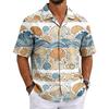 Men's Summer Short Sleeve Cuban Collar Shirt Casual Button Down Lightweight Breathable Beach Shirt with Starfish Print