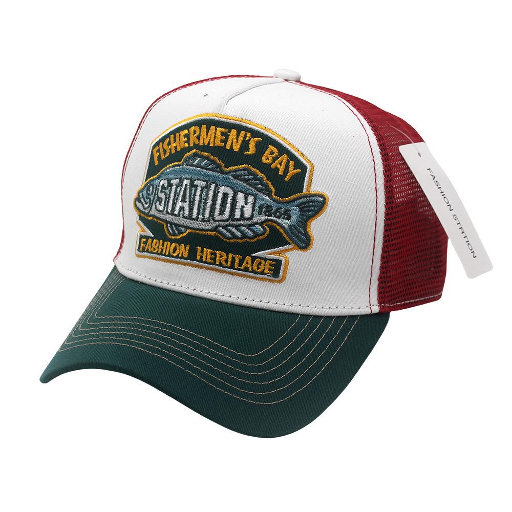 American retro fisherman embroidered mesh baseball cap - unisex outdoor casual duckbill hat Adjustable