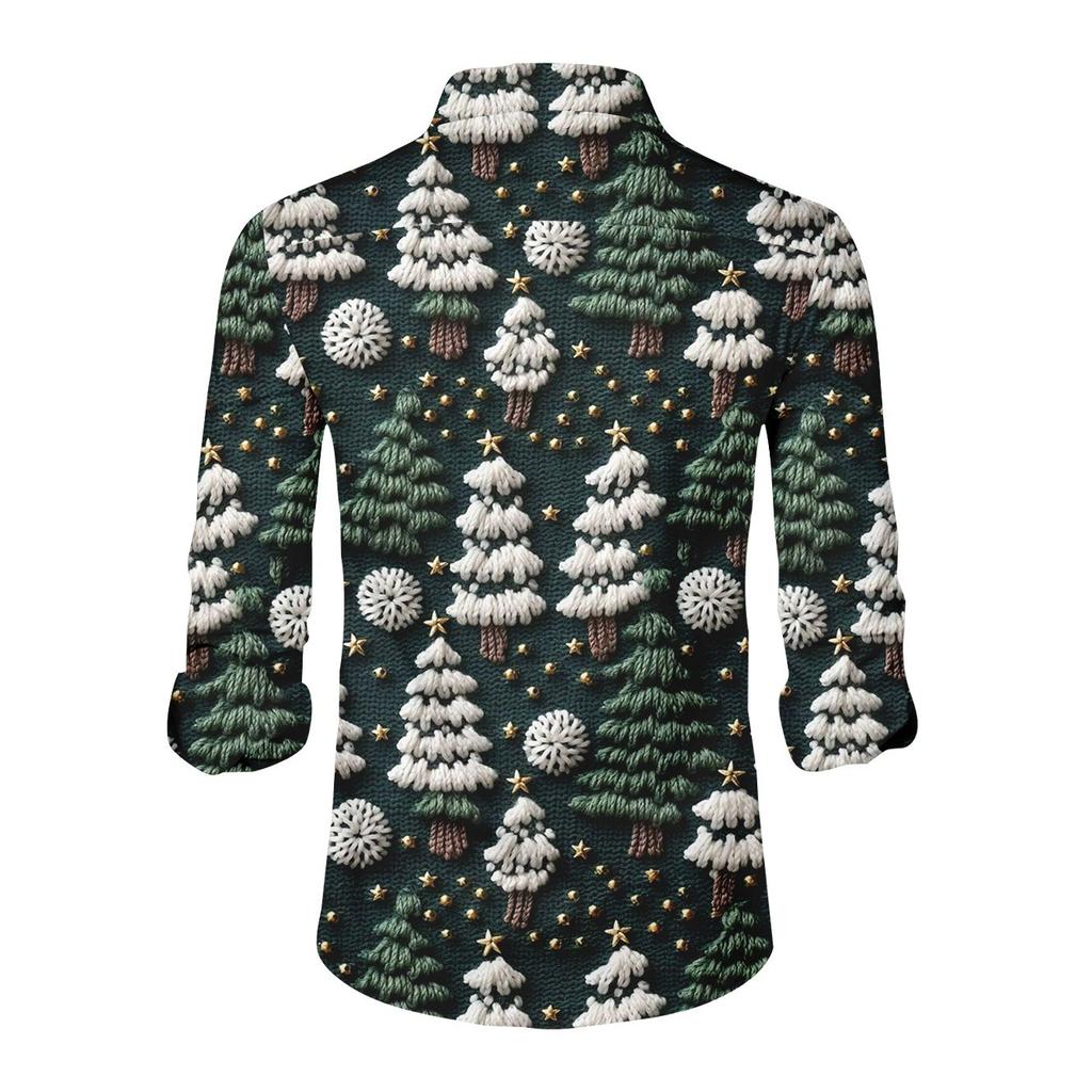 Men's Christmas Shirt Christmas Print Long Sleeve Button Shirt