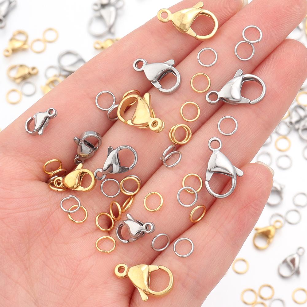 20 Sets/Lot Stainless Steel Lobster Clasps Hooks with Jump Rings Set for DIY Chain Necklace Bracelet Jewelry Making Supplies