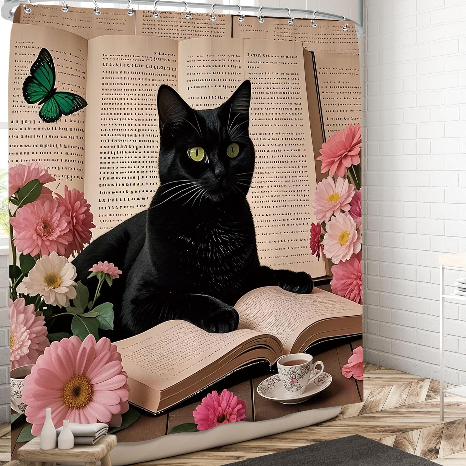 

Western Cowboy Funny Cat Shower Curtain Shower Curtain Set for Kids Bathroom Fun Animal Desert Cactus Rustic Bathroom Decor 90x180CM