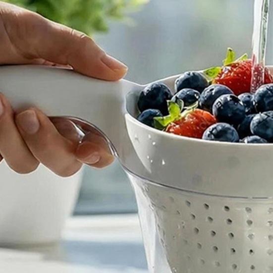 1/2Pcs Double Layer Drain Basket with Handle 2-in-1 Strainer Storage Container Small Vegetable Fruit Mini Berry Tomato Grape Washing Colander Bowl