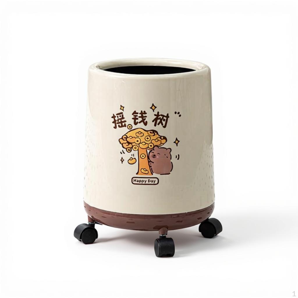 Rolling Trash Can, Large Capacity Waste Bin, Mobile Garbage Container for Kitchen, Bathroom, Living