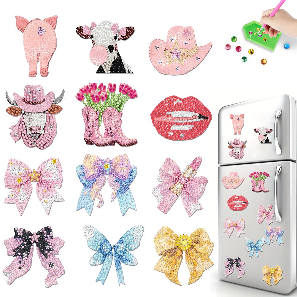 12PCS 2D Flat DIY Diamond Painting Refrigerator Magnet Round Diamond Crystal Refrigerator Magnet Diamond Art Kits for Home Decor