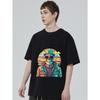 Black T Shirt with Colorful Skull Worker Graphic Print for Casual Wear