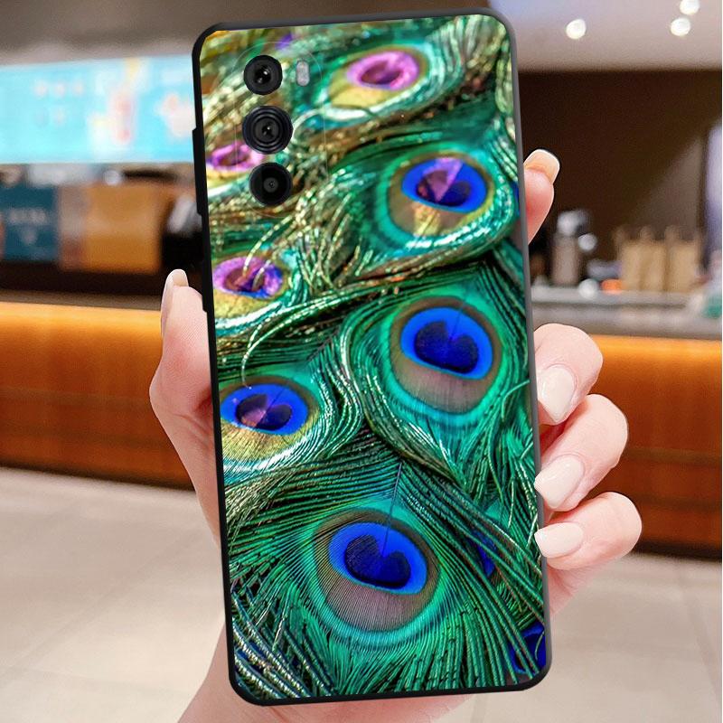 Phone Case For Motorola Edge 50 40 Pro 60 50 40 30 Ultra Neo Fusion Moto G85 G72 G53 G54 G84 G13 G32 Peacock Feathers