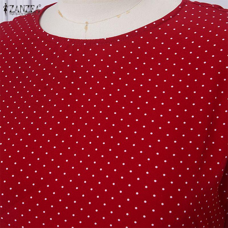 ZANZEA Women Casual Round Neck Short Sleeve Polka Dot Print Sheath Dress