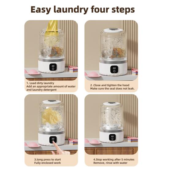 Automatic Wireless Mini Washer Laundry Machine Large Capacity User-Friendly Rechargeable