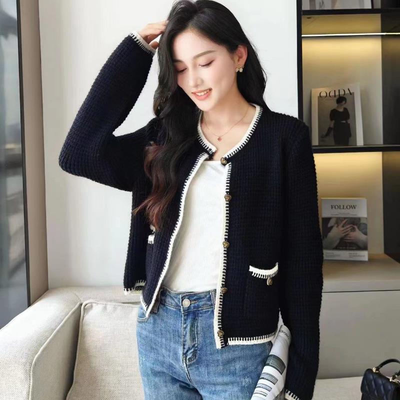 Cardigan Sweater Autumn and Winter Coat Cardigan Knitted High Grade  Fragrant Korean Long Sleeve O Neck Sweater Cardigan Female