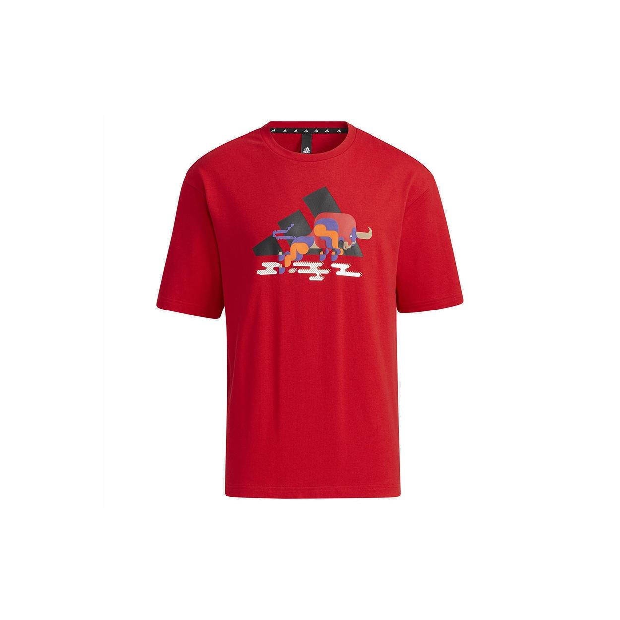 adidas CNY GFX T Subject Pattern Training Sports Short Sleeve Red Men s GP1836 L