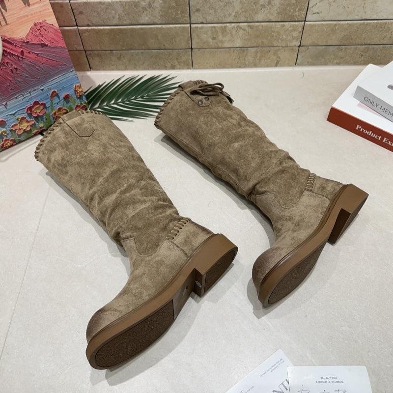 Retro thick-soled stacking boots brown Maillard boots children's new summer and autumn western cowboy tall knight boots
