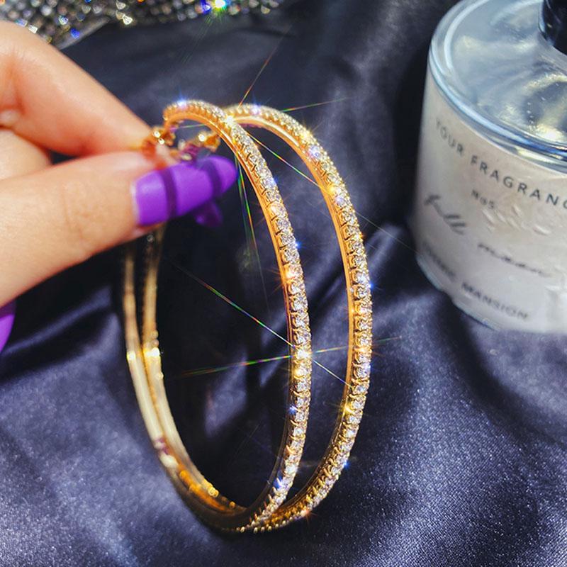 Raexrage 30-100mm Fashion Hoops Earrings With Rhinestone Circle Crystal Earrings Big Basketball Wives CZ Hiphop Earrings Women