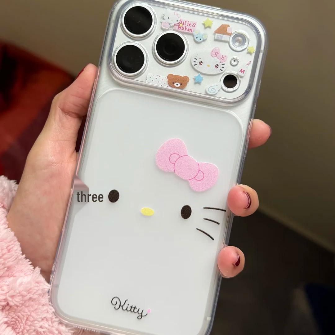 

Transparent Cute KT Cat Window Phone Case for Apple 17PROMAX, 16, 15, 14, and Frosted 13 iPhone 16 Plus