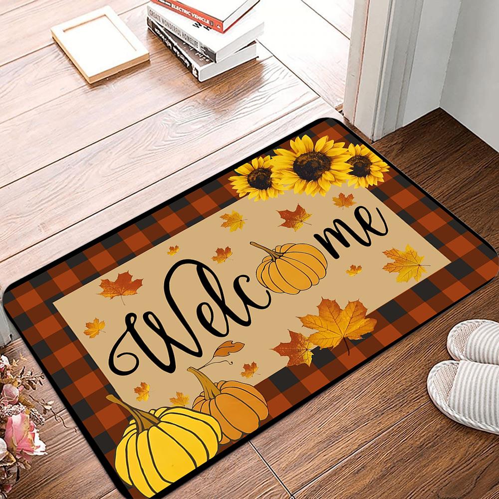 Fall Door Mat Non Slip Pumpkin Welcome Doormat For Autumn Harvest Thanksgiving Farmhouse Entrance Doormat Floor Carpet Mat