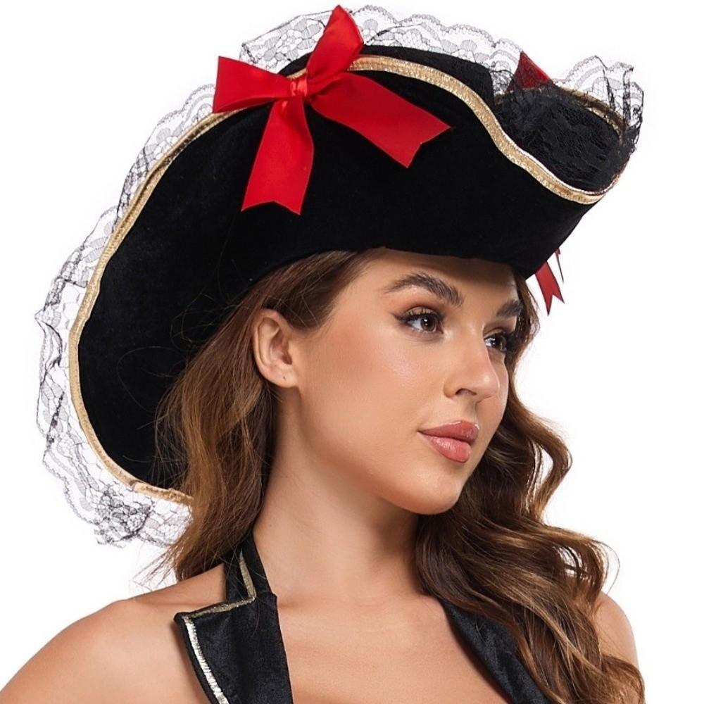 Solid Color Captain Hat Jack Hat Adult Tricorn Hat Vintage Cosplay Pirate Hat  Halloween