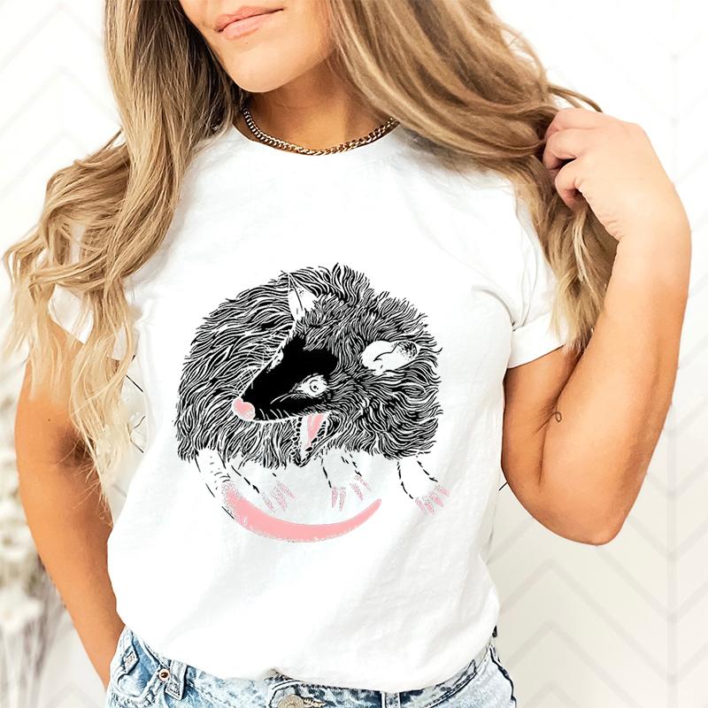 Opossum Lover Short Sleeve T-shirt Crew Neck Angry Possum Graphic T Shirts Women Funny Retro Opossum Street Cats Classic Tops