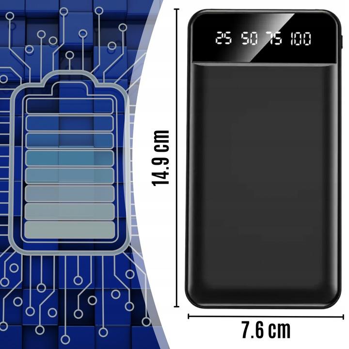 Duży Mocny Szybki Powerbank Ładowarka 10000Mah 2Xusb Usb-C Latarka Led Slim