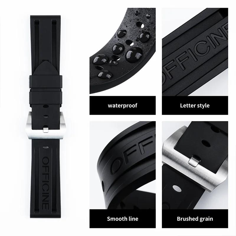 Pulseira de Relógio Macia de Borracha Fluorada de Qualidade FKM Para Acessórios de Pulseira Panerai Para Relógios PAM111/441 22mm 24mm 26mm Fivela de Pino