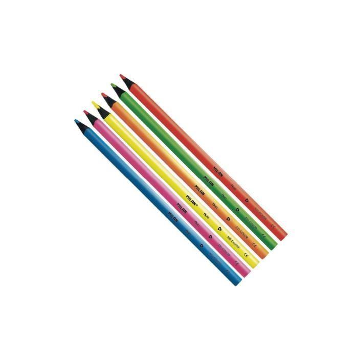 Crayons de couleur - fluo - triangulaires - bois de tilleul - 6 pièces - mine 2.9 mm ø