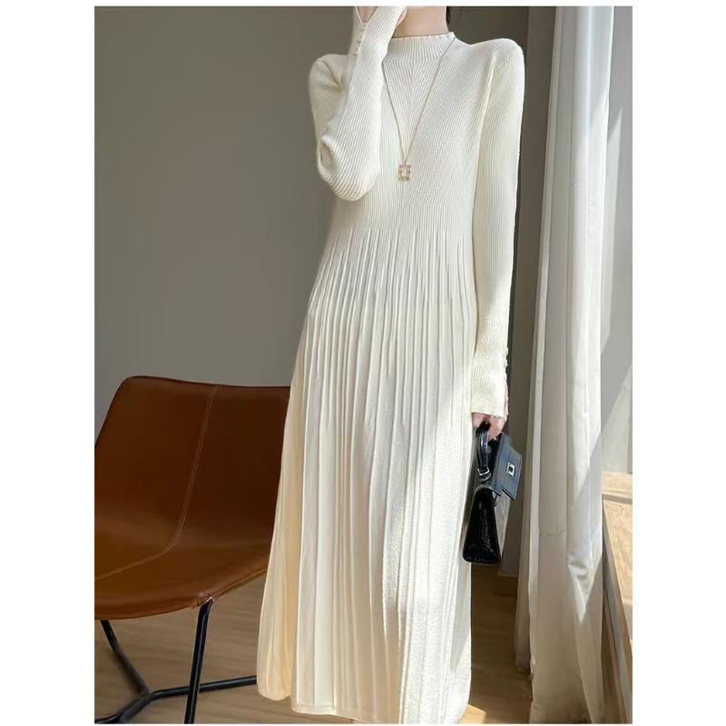 

Длинное вязаное платье женское новое осенне-зимнее до колена с пальто базовая темпераментная тонкая юбка-свитер one size fits all белый