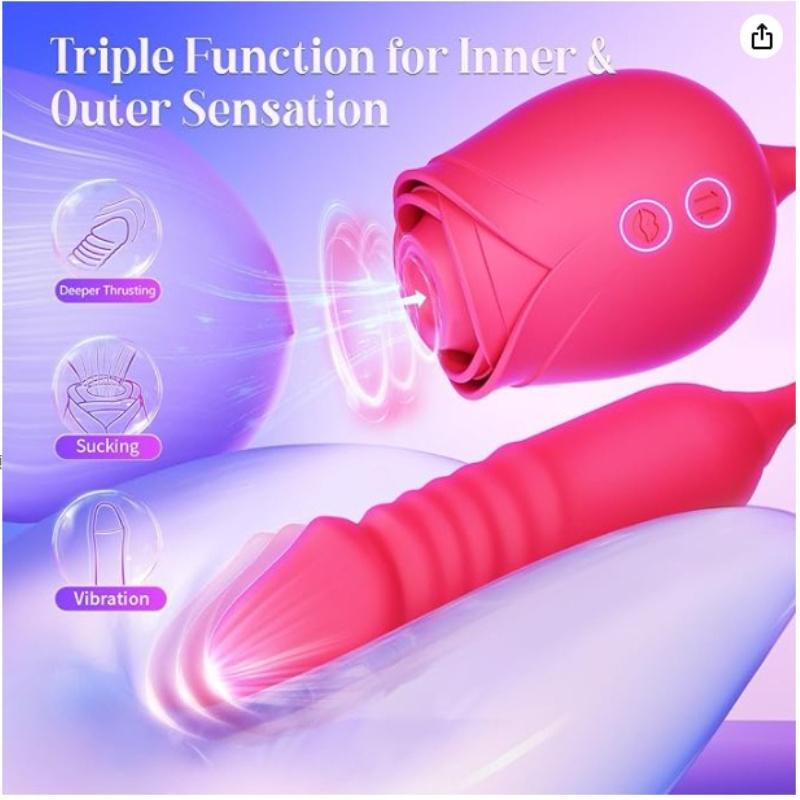 Rose, Vibrating Tongue Licking  Stretching Vibrating Jumping Egg, Double Headed Vibrator Adult Products Sex Toys