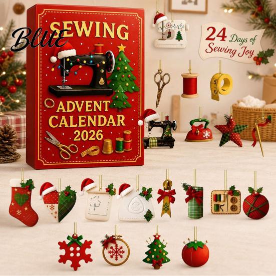 Vintage Christmas Hanging Acrylic Ornaments Calendar with Sewing Advent Decorations 2026 Sewing‑Themed 2D 24‑Days Machine
