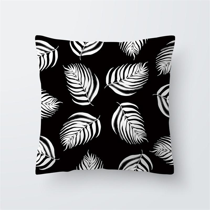 Black and White Tropical Plant Leaf Print Pattern Cushion Cover Home Living Room Sofa Decorative Pillow Pillow Cover 45x45cm