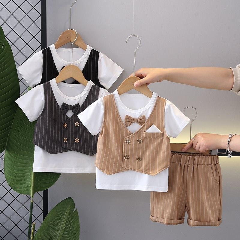 Stylish Boys Summer Outfit Set With Cute Bow Tie And Comfortable Shorts For Toddlers